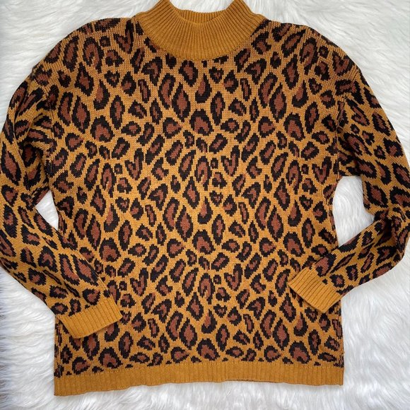 Vintage Sweaters - Vintage Leopard mockneck cotton Sweater